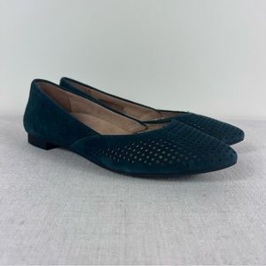 Vionic Posey Evergreen Suede Perforated Pointed Toe Slip-On Flats Women Size 6